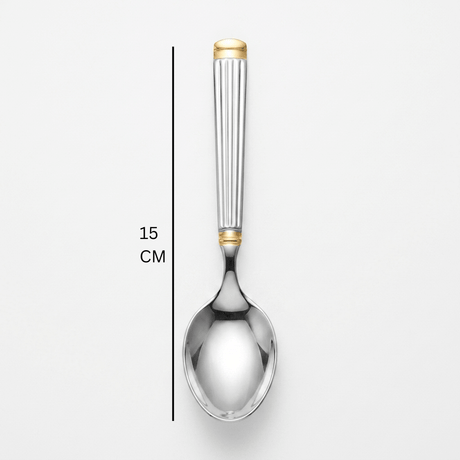 Stainless Steel Spoon Set of 6 – 15cm Silver & Gold Accent - Al Kabayel Discount CentreStainless Steel Spoon Set of 6 – 15cm Silver & Gold AccentSpoonsAKDCAl Kabayel Discount Centre