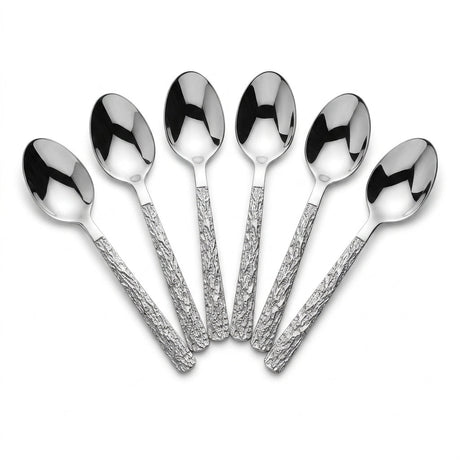 Stainless Steel Spoon Set of 6 - 20.5cm Silver Textured Handle - Al Kabayel Discount CentreStainless Steel Spoon Set of 6 - 20.5cm Silver Textured HandleSpoonsAKDCAl Kabayel Discount Centre