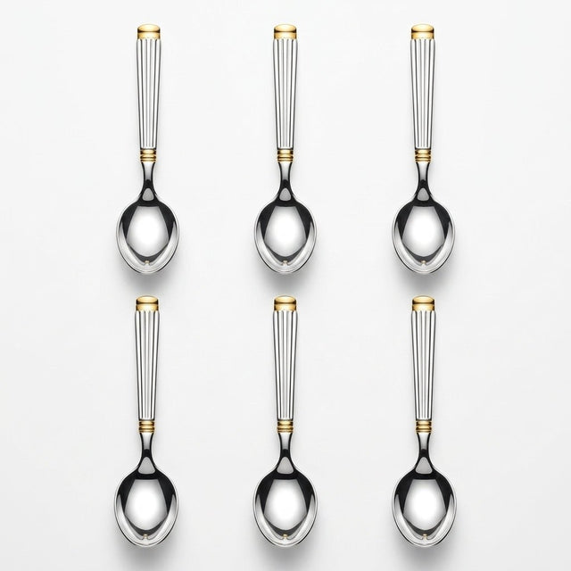 Stainless Steel Spoon Set of 6 – 20cm Silver & Gold Accent - Al Kabayel Discount CentreStainless Steel Spoon Set of 6 – 20cm Silver & Gold AccentSpoonsAKDCAl Kabayel Discount Centre