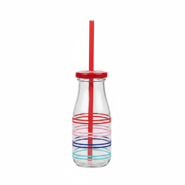 Striped Glass Bottle with Straw Lid – 350ml - Al Kabayel Discount CentreStriped Glass Bottle with Straw Lid – 350mlWater BottlesAKDCAl Kabayel Discount Centre
