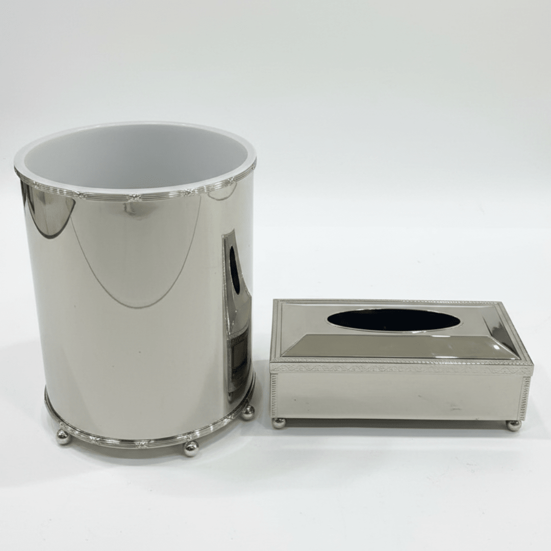 Stylish Acrylic Dustbin with Silver Base and Matching Tissue Box Set – Contemporary Design – 27 × 22 cm & 26 × 13 cm - Al Kabayel Discount CentreStylish Acrylic Dustbin with Silver Base and Matching Tissue Box Set – Contemporary Design – 27 × 22 cm & 26 × 13 cmOrganizers & AccessoriesAKDCAl Kabayel Discount Centre