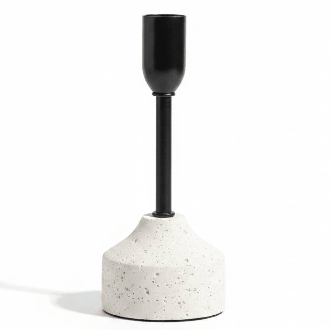 Stylish Black Metal Candle Holder with White Chalk Base for Modern Interiors – 17cm - Al Kabayel Discount CentreStylish Black Metal Candle Holder with White Chalk Base for Modern Interiors – 17cmHome Décor AccentsAKDCAl Kabayel Discount Centre