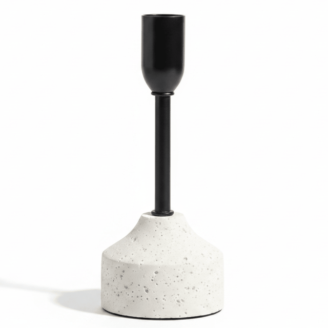 Stylish Black Metal Candle Holder with White Chalk Base for Modern Interiors – 17cm - Al Kabayel Discount CentreStylish Black Metal Candle Holder with White Chalk Base for Modern Interiors – 17cmHome Décor AccentsAKDCAl Kabayel Discount Centre