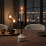 Stylish Black Metal Candle Holder with White Chalk Base for Modern Interiors – 17cm - Al Kabayel Discount CentreStylish Black Metal Candle Holder with White Chalk Base for Modern Interiors – 17cmHome Décor AccentsAKDCAl Kabayel Discount Centre