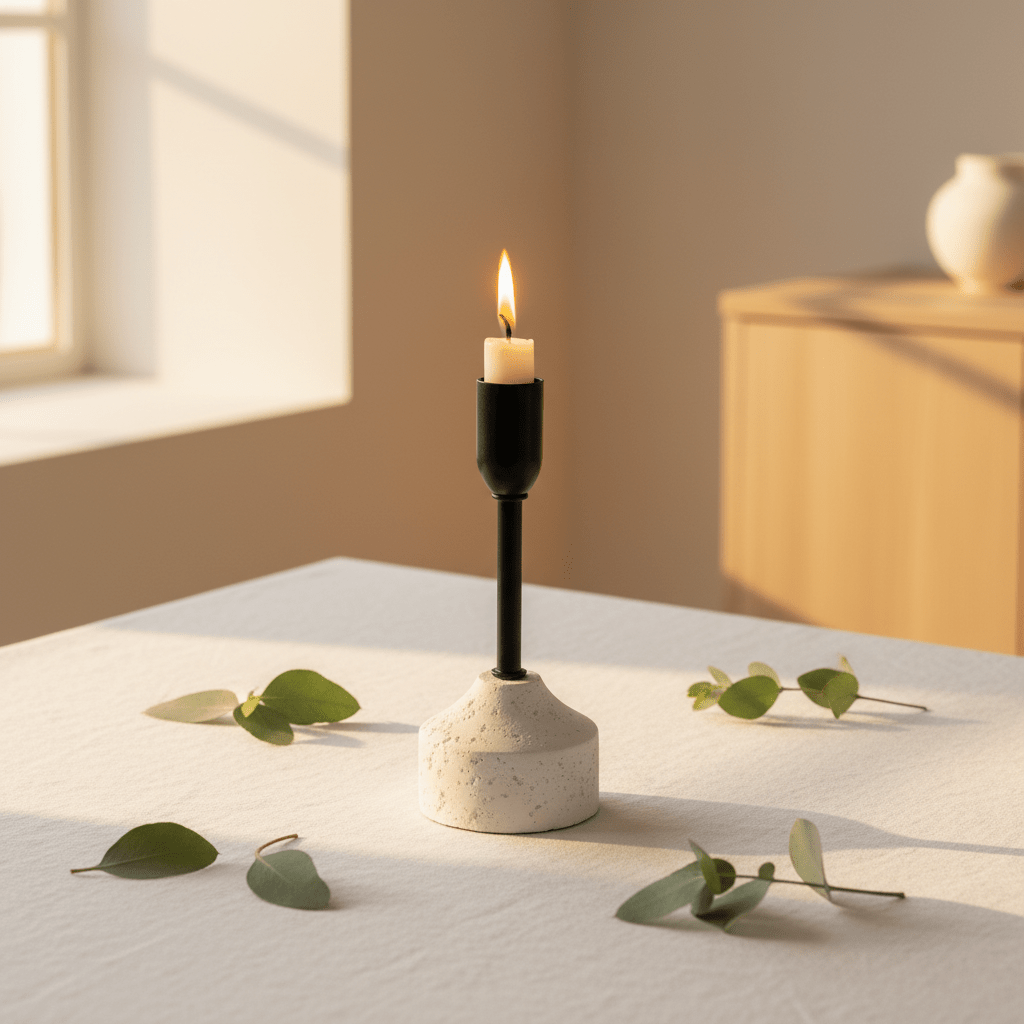Stylish Black Metal Candle Holder with White Chalk Base for Modern Interiors – 17cm - Al Kabayel Discount CentreStylish Black Metal Candle Holder with White Chalk Base for Modern Interiors – 17cmHome Décor AccentsAKDCAl Kabayel Discount Centre