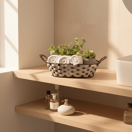 Stylish Grey & Brown Oval Rattan Utility Basket with Comfortable Handle for Storage Display and Organizing 31×24 cm - Al Kabayel Discount CentreStylish Grey & Brown Oval Rattan Utility Basket with Comfortable Handle for Storage Display and Organizing 31×24 cmRattanAKDCAl Kabayel Discount Centre