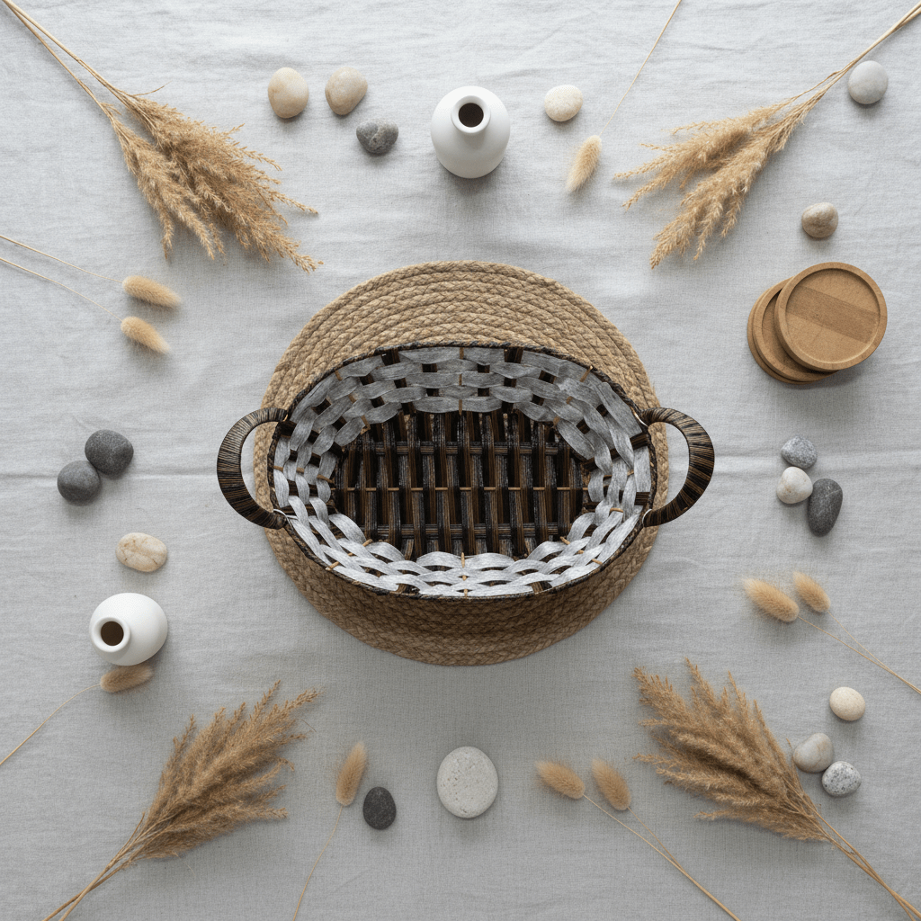 Stylish Grey & Brown Oval Rattan Utility Basket with Comfortable Handle for Storage Display and Organizing 31×24 cm - Al Kabayel Discount CentreStylish Grey & Brown Oval Rattan Utility Basket with Comfortable Handle for Storage Display and Organizing 31×24 cmRattanAKDCAl Kabayel Discount Centre