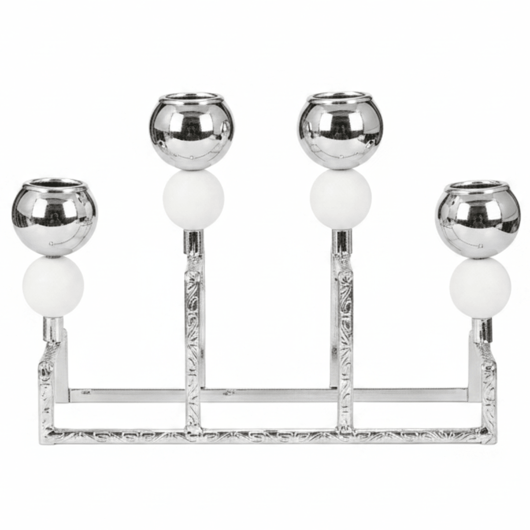 Stylish Silver & White Metal 4 Way Candle Holder Stand for Modern Interior Decoration – 20cm - Al Kabayel Discount CentreStylish Silver & White Metal 4 Way Candle Holder Stand for Modern Interior Decoration – 20cmHome Décor AccentsAKDCAl Kabayel Discount Centre