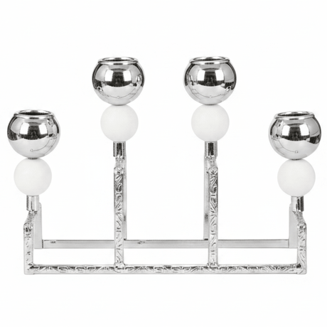 Stylish Silver & White Metal 4 Way Candle Holder Stand for Modern Interior Decoration – 20cm - Al Kabayel Discount CentreStylish Silver & White Metal 4 Way Candle Holder Stand for Modern Interior Decoration – 20cmHome Décor AccentsAKDCAl Kabayel Discount Centre