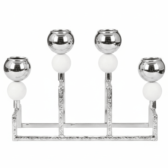 Stylish Silver & White Metal 4 Way Candle Holder Stand for Modern Interior Decoration – 20cm - Al Kabayel Discount CentreStylish Silver & White Metal 4 Way Candle Holder Stand for Modern Interior Decoration – 20cmHome Décor AccentsAKDCAl Kabayel Discount Centre