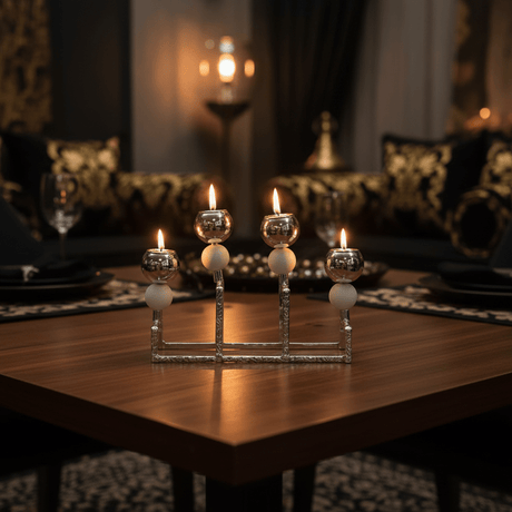 Stylish Silver & White Metal 4 Way Candle Holder Stand for Modern Interior Decoration – 20cm - Al Kabayel Discount CentreStylish Silver & White Metal 4 Way Candle Holder Stand for Modern Interior Decoration – 20cmHome Décor AccentsAKDCAl Kabayel Discount Centre
