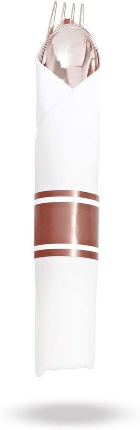 Sunny 6pc Plastic Pre - Rolled Cutlery and Napkin Set, Each Set Include - 1pc Knife,1pc Fork,1pc Spoon,1pc Napkin, Rose Gold - Al Kabayel Discount CentreSunny 6pc Plastic Pre - Rolled Cutlery and Napkin Set, Each Set Include - 1pc Knife,1pc Fork,1pc Spoon,1pc Napkin, Rose GoldDisposablesSUNNYAl Kabayel Discount Centre