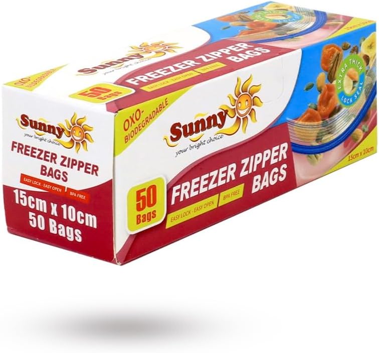 Sunny Zipper Bags 15cm*10cm, 50 Bags, Extra Thick, Easy Lock&Open, Oxo - Biodegradable - Al Kabayel Discount CentreSunny Zipper Bags 15cm*10cm, 50 Bags, Extra Thick, Easy Lock&Open, Oxo - BiodegradableJars & Food SaversSUNNYAl Kabayel Discount Centre