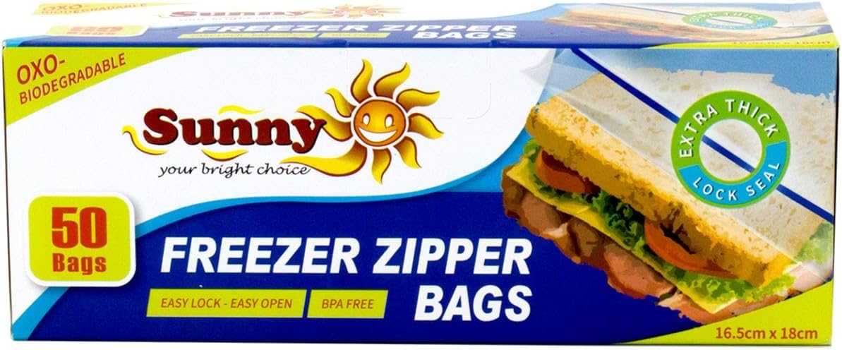 Sunny Zipper Bags 16.5cm*18cm, 50 Bags, Extra Thick, Easy Lock&Open, Oxo - Biodegradable - Al Kabayel Discount CentreSunny Zipper Bags 16.5cm*18cm, 50 Bags, Extra Thick, Easy Lock&Open, Oxo - BiodegradableJars & Food SaversSUNNYAl Kabayel Discount Centre
