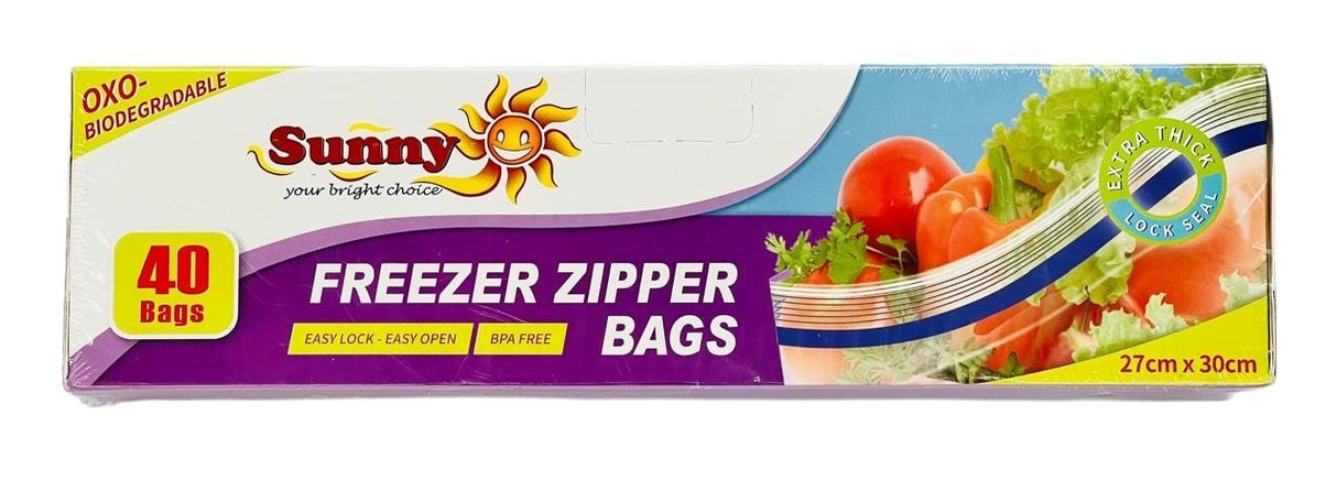 Sunny Zipper Bags 27cm*30cm, 40 Bags, Extra Thick, Easy Lock&Open, Oxo - Biodegradable - Al Kabayel Discount CentreSunny Zipper Bags 27cm*30cm, 40 Bags, Extra Thick, Easy Lock&Open, Oxo - BiodegradableJars & Food SaversSUNNYAl Kabayel Discount Centre