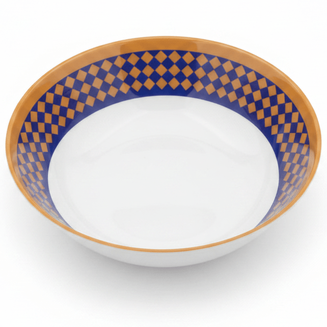 Supreme Round White Melamine Soup Bowl with Royal Blue & Golden Checkered Rim Design, Deep Serving Bowl for Soups & Curries – 11 Inch - Al Kabayel Discount CentreSupreme Round White Melamine Soup Bowl with Royal Blue & Golden Checkered Rim Design, Deep Serving Bowl for Soups & Curries – 11 InchBowlsSUPREMEAl Kabayel Discount Centre