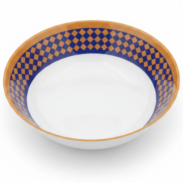 Supreme Round White Melamine Soup Bowl with Royal Blue & Golden Checkered Rim Design, Deep Serving Bowl for Soups & Curries – 11 Inch - Al Kabayel Discount CentreSupreme Round White Melamine Soup Bowl with Royal Blue & Golden Checkered Rim Design, Deep Serving Bowl for Soups & Curries – 11 InchBowlsSUPREMEAl Kabayel Discount Centre