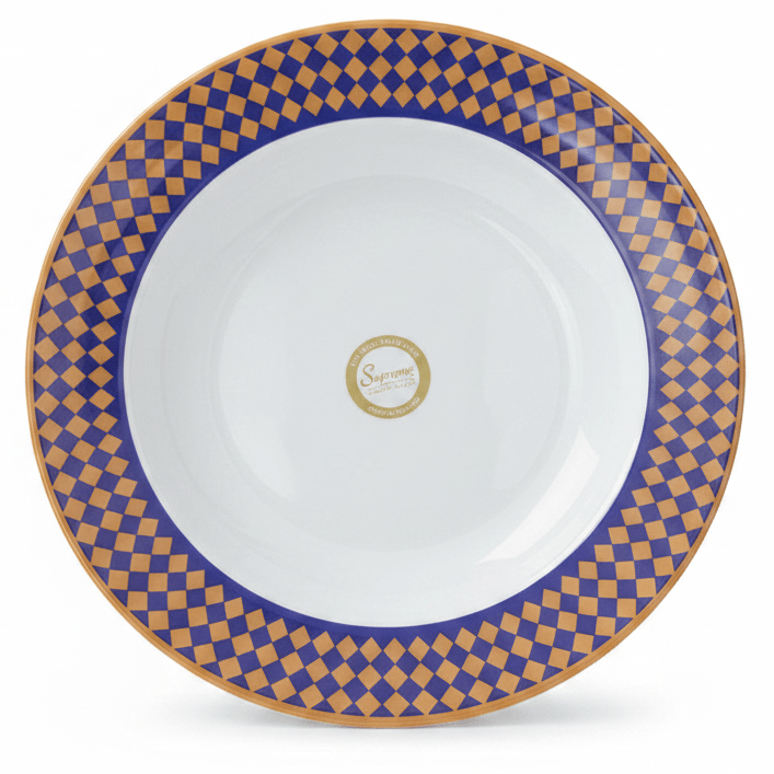 Supreme Round White Melamine Soup Plate with Royal Blue & Golden Checkered Rim Design, Premium Quality Food Serving Plate – 10 Inch - Al Kabayel Discount CentreSupreme Round White Melamine Soup Plate with Royal Blue & Golden Checkered Rim Design, Premium Quality Food Serving Plate – 10 InchPlatesSUPREMEAl Kabayel Discount Centre