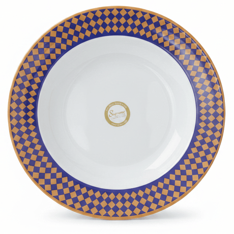 Supreme Round White Melamine Soup Plate with Royal Blue & Golden Checkered Rim Design, Premium Quality Food Serving Plate – 10 Inch - Al Kabayel Discount CentreSupreme Round White Melamine Soup Plate with Royal Blue & Golden Checkered Rim Design, Premium Quality Food Serving Plate – 10 InchPlatesSUPREMEAl Kabayel Discount Centre