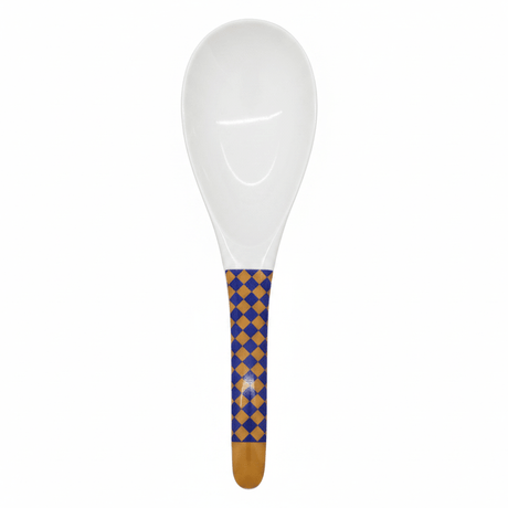 Supreme White Melamine Rice Spoon with Royal Blue & Golden Checkered Design, Durable Kitchen Serving Utensil – 8.5 Inch - Al Kabayel Discount CentreSupreme White Melamine Rice Spoon with Royal Blue & Golden Checkered Design, Durable Kitchen Serving Utensil – 8.5 InchSpatulas And SpoonsSUPREMEAl Kabayel Discount Centre