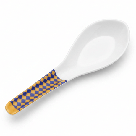 Supreme White Melamine Soup Spoon with Royal Blue & Golden Checkered Design, Lightweight & Durable Table Spoon – 5.5 Inch - Al Kabayel Discount CentreSupreme White Melamine Soup Spoon with Royal Blue & Golden Checkered Design, Lightweight & Durable Table Spoon – 5.5 InchSpatulas And SpoonsSUPREMEAl Kabayel Discount Centre