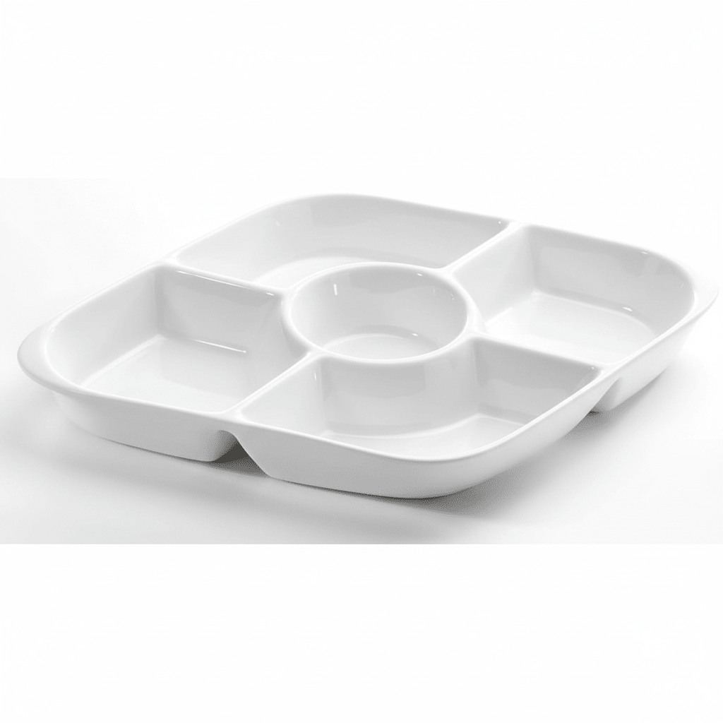 Symphony Collection – 37 cm White Ceramic Five - Section Square Plate - Al Kabayel Discount CentreSymphony Collection – 37 cm White Ceramic Five - Section Square PlatePlatesSYMPHONYAl Kabayel Discount Centre