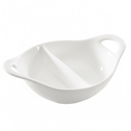 Symphony White Ceramic Divided Dip Bowl with Handles – 12.5 x 15.5 cm - Al Kabayel Discount CentreSymphony White Ceramic Divided Dip Bowl with Handles – 12.5 x 15.5 cmBowlsSYMPHONYAl Kabayel Discount Centre