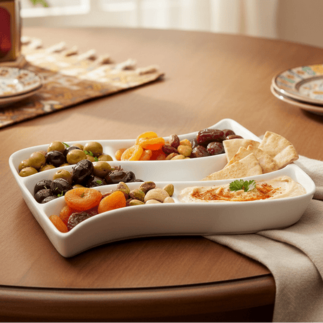 Symphony White Ceramic Divided Plate – 3 Sections, 18 x 14 cm - Al Kabayel Discount CentreSymphony White Ceramic Divided Plate – 3 Sections, 18 x 14 cmPlatesSYMPHONYAl Kabayel Discount Centre