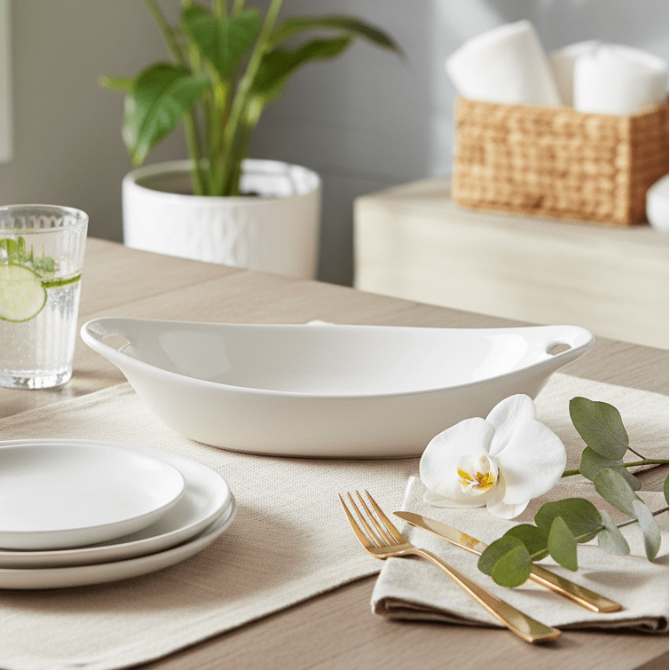 Symphony White Ceramic Oval Gratin Dish – 25 cm Handled Serving Dish - Al Kabayel Discount CentreSymphony White Ceramic Oval Gratin Dish – 25 cm Handled Serving DishServing TraysSYMPHONYAl Kabayel Discount Centre