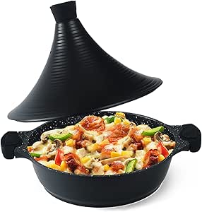 Tagine Pot - Moroccan Tagine 28 cm Non - Stick Coating Aluminium with Conical Shape and wooden knobs (28 cm Black) - Al Kabayel Discount CentreTagine Pot - Moroccan Tagine 28 cm Non - Stick Coating Aluminium with Conical Shape and wooden knobs (28 cm Black)Cookware SetAKDCAl Kabayel Discount Centre