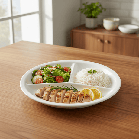 Taiyo White Round Sectioned Ceramic Plate – 9.5 Inch Durable Divider Plate for Serving Multiple Food Items - Al Kabayel Discount CentreTaiyo White Round Sectioned Ceramic Plate – 9.5 Inch Durable Divider Plate for Serving Multiple Food ItemsPlatesTAIYOAl Kabayel Discount Centre