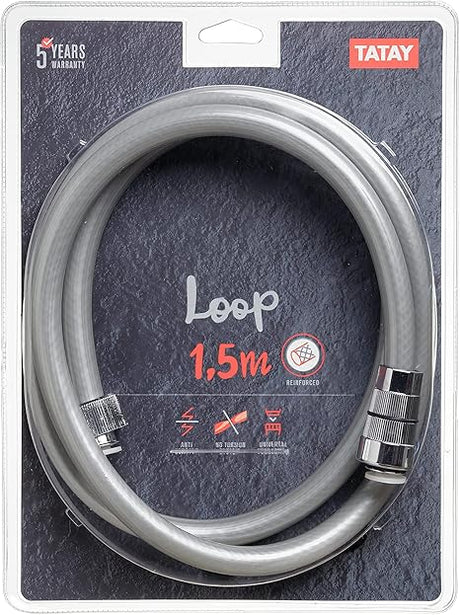 TATAY Reinforced PVC Shower Hose 1.5M – Durable Grey Flexible Design - Al Kabayel Discount CentreTATAY Reinforced PVC Shower Hose 1.5M – Durable Grey Flexible DesignKitchen & Bath FixturesTATAYAl Kabayel Discount Centre
