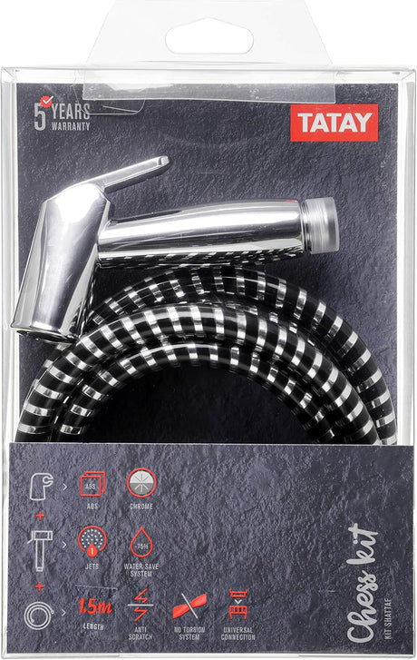 Tatay Stainless Steel Chess Chrome Shattaf Kit – Modern Bathroom Bidet Spray Set - Al Kabayel Discount CentreTatay Stainless Steel Chess Chrome Shattaf Kit – Modern Bathroom Bidet Spray SetKitchen & Bath FixturesTATAYAl Kabayel Discount Centre