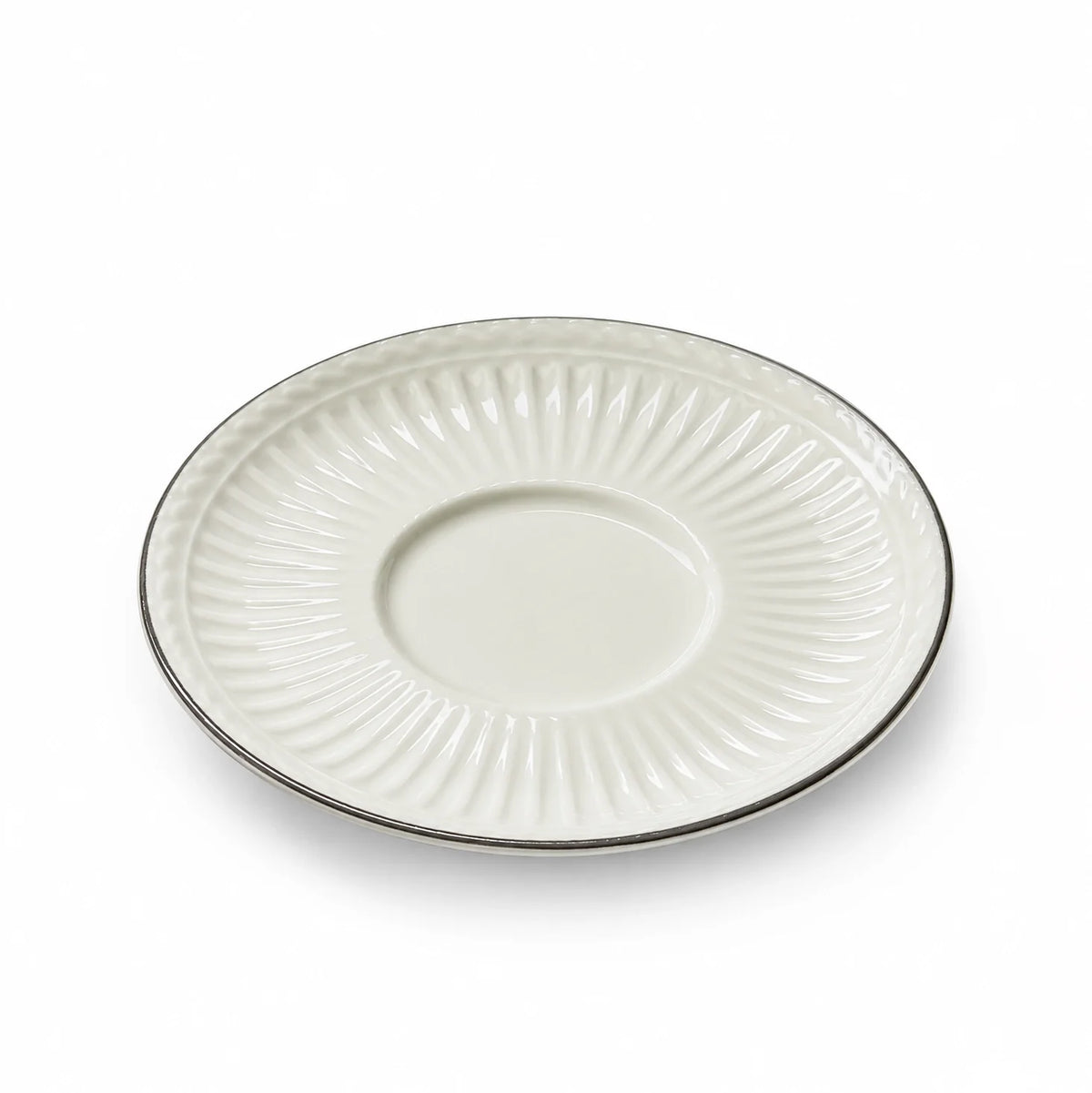 Angela Ceramic Milk Tea Cup with Saucer Set – White with Silver Rim Finish BG-68
