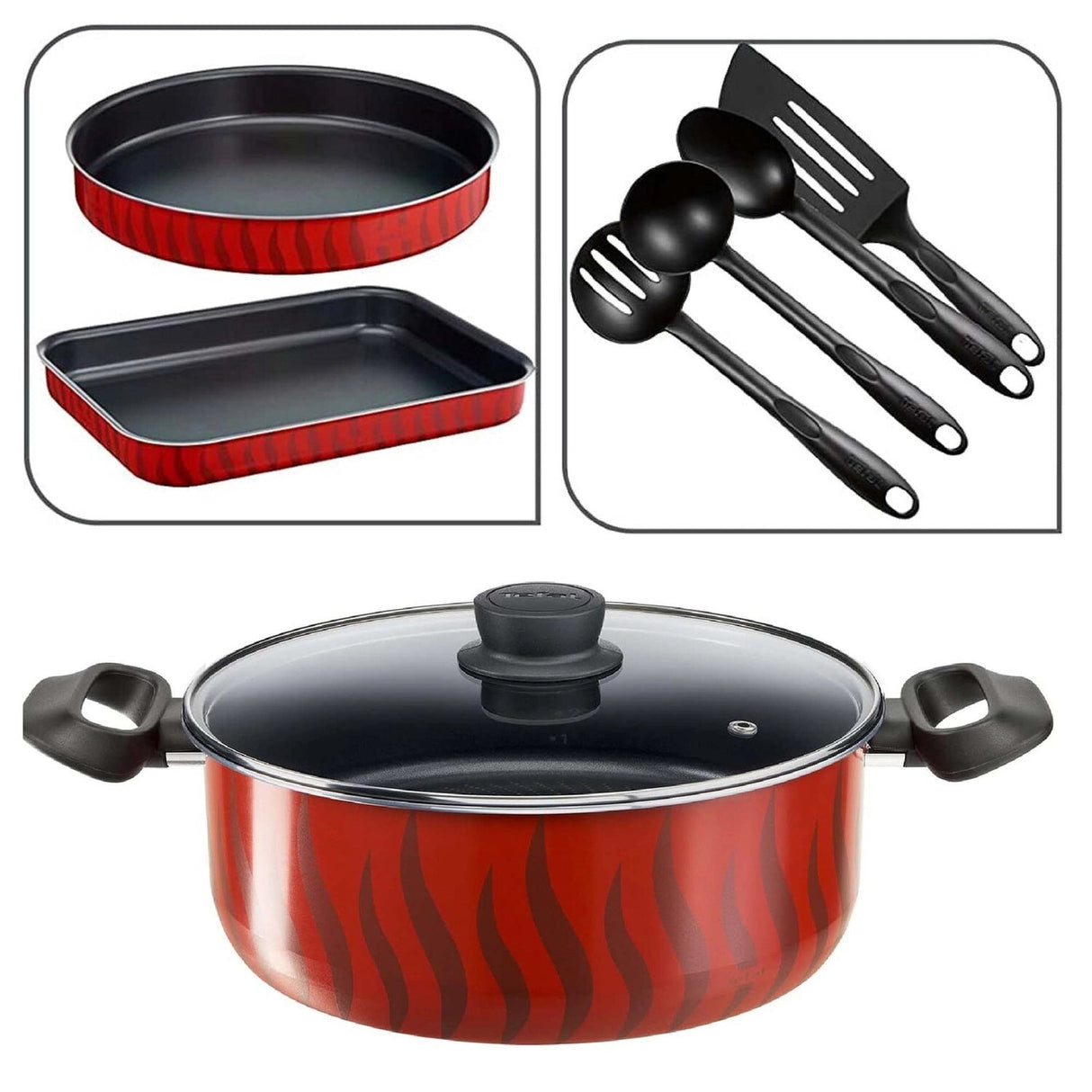TEFAL 14pcs Non - Stick Cookware Set, Casserole with Lid - 28cm, 24cm / Frypan 28cm, 24cm / Oven Dish - 22cm x 29cm / Saucepan with Lid - 16cm / Spoon - 1, Masher - 1, Ladle - 1, Spatula - 1 - Al Kabayel Discount CentreTEFAL 14pcs Non - Stick Cookware Set, Casserole with Lid - 28cm, 24cm / Frypan 28cm, 24cm / Oven Dish - 22cm x 29cm / Saucepan with Lid - 16cm / Spoon - 1, Masher - 1, Ladle - 1, Spatula - 1Cookware SetTEFALAl Kabayel Discount Centre