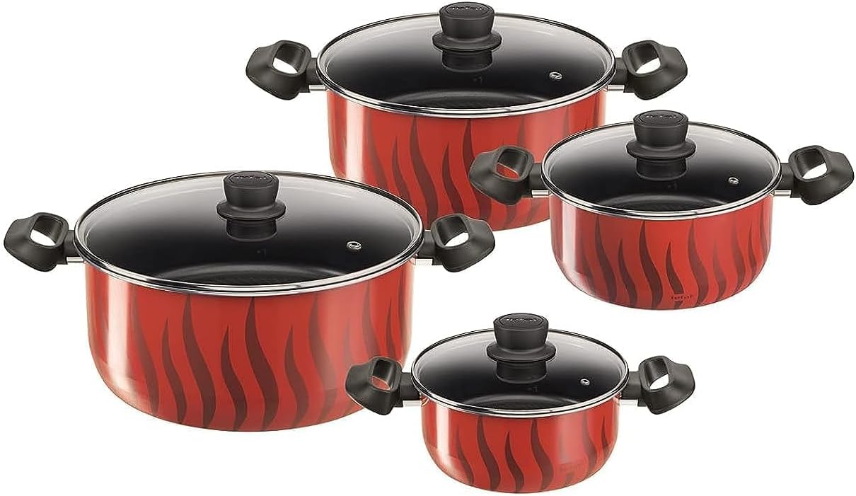 Tefal G6 Tempo Flame 8 - Piece Aluminium Cookware Set with Casseroles – Durable Non - Stick Red Finish - Al Kabayel Discount CentreTefal G6 Tempo Flame 8 - Piece Aluminium Cookware Set with Casseroles – Durable Non - Stick Red FinishCookware SetTEFALAl Kabayel Discount Centre