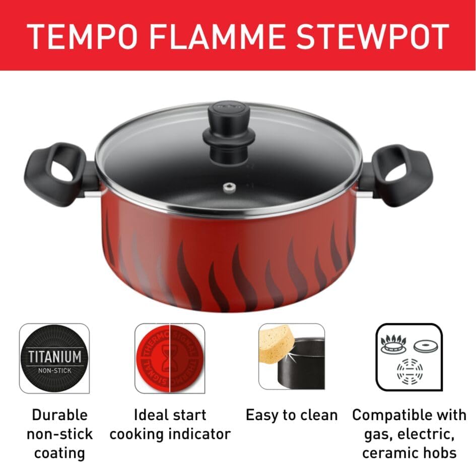 Tefal Tempo Flame 30cm Non - Stick Stewpot with Lid – Red Finish - Al Kabayel Discount CentreTefal Tempo Flame 30cm Non - Stick Stewpot with Lid – Red FinishWoksTEFALAl Kabayel Discount Centre