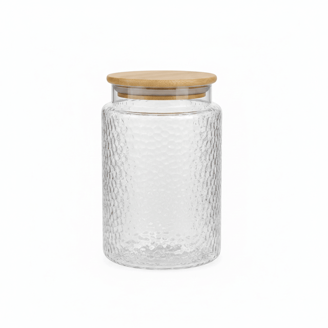 Textured Glass Jar with Bamboo Lid - 800ml / 1000ml - Al Kabayel Discount CentreTextured Glass Jar with Bamboo Lid - 800ml / 1000mlOrganizers & AccessoriesAKDCAl Kabayel Discount Centre