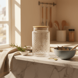 Textured Glass Jar with Bamboo Lid - 800ml / 1000ml - Al Kabayel Discount CentreTextured Glass Jar with Bamboo Lid - 800ml / 1000mlOrganizers & AccessoriesAKDCAl Kabayel Discount Centre