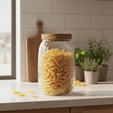 Textured Glass Storage Jar with Wooden Lid – 1800ml - Al Kabayel Discount CentreTextured Glass Storage Jar with Wooden Lid – 1800mlJars & Food SaversAKDCAl Kabayel Discount Centre