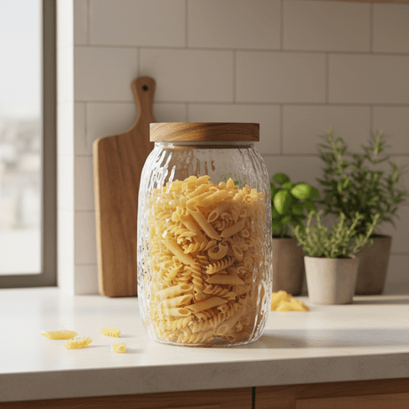 Textured Glass Storage Jar with Wooden Lid – 1800ml - Al Kabayel Discount CentreTextured Glass Storage Jar with Wooden Lid – 1800mlJars & Food SaversAKDCAl Kabayel Discount Centre