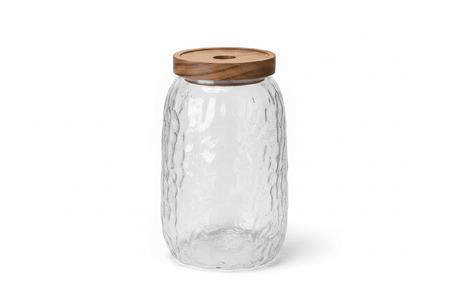 Textured Glass Storage Jar with Wooden Lid – 1800ml - Al Kabayel Discount CentreTextured Glass Storage Jar with Wooden Lid – 1800mlJars & Food SaversAKDCAl Kabayel Discount Centre