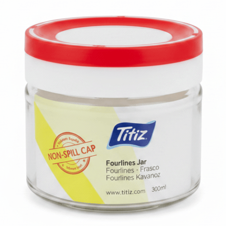 Titiz Fourlines Borosilicate Glass Storage Jar with Non-Spill Airtight Plastic Lid – 300ml | Green / Blue / Red / Black - Al Kabayel Discount CentreTitiz Fourlines Borosilicate Glass Storage Jar with Non-Spill Airtight Plastic Lid – 300ml | Green / Blue / Red / BlackJars & Food SaversTITIZAl Kabayel Discount Centre