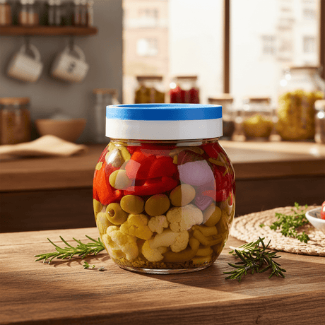 Titiz Fourlines Round Glass Storage Jar with Airtight Plastic Lid – 720ml | Blue / Red / Green | - Al Kabayel Discount CentreTitiz Fourlines Round Glass Storage Jar with Airtight Plastic Lid – 720ml | Blue / Red / Green |Jars & Food SaversTITIZAl Kabayel Discount Centre