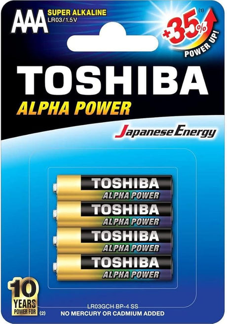 TOSHIBA AAA Alpha Power Super Alkaline Battery 1.5V, Pack of 4 - Al Kabayel Discount CentreTOSHIBA AAA Alpha Power Super Alkaline Battery 1.5V, Pack of 4BatteriesTOSHIBAAl Kabayel Discount Centre