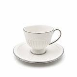 Angela Ceramic Turkish Coffee Cup with Saucer Set – 12 Pieces – White with Silver Rim Finish BG-69
