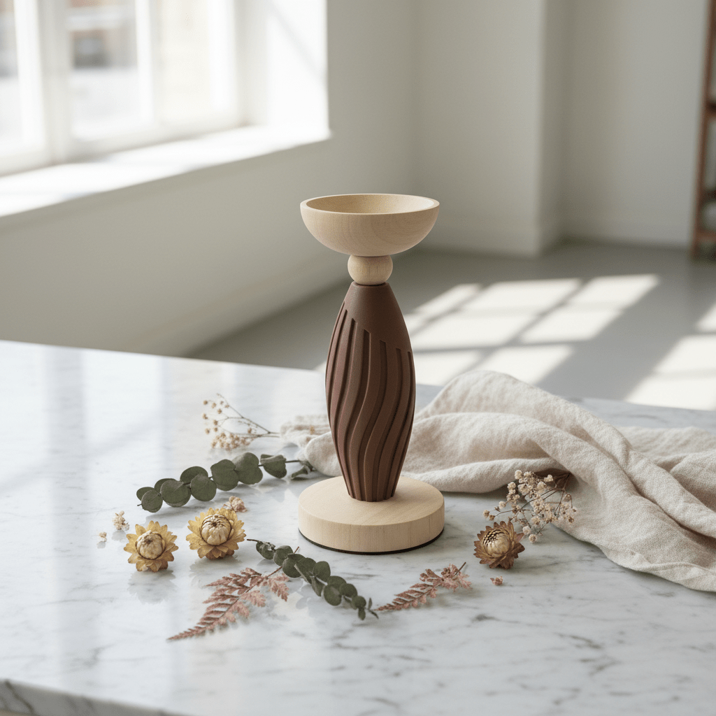 Two - Tone Wooden and Plastic Candle Holder 22.5cm – Brown & Natural Decorative Pillar Stand - Al Kabayel Discount CentreTwo - Tone Wooden and Plastic Candle Holder 22.5cm – Brown & Natural Decorative Pillar StandHome Décor AccentsAKDCAl Kabayel Discount Centre