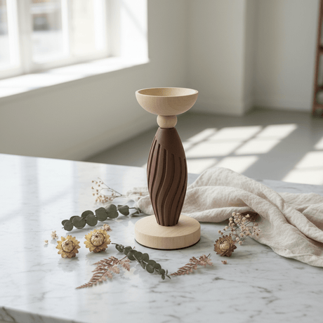 Two - Tone Wooden and Plastic Candle Holder 22.5cm – Brown & Natural Decorative Pillar Stand - Al Kabayel Discount CentreTwo - Tone Wooden and Plastic Candle Holder 22.5cm – Brown & Natural Decorative Pillar StandHome Décor AccentsAKDCAl Kabayel Discount Centre