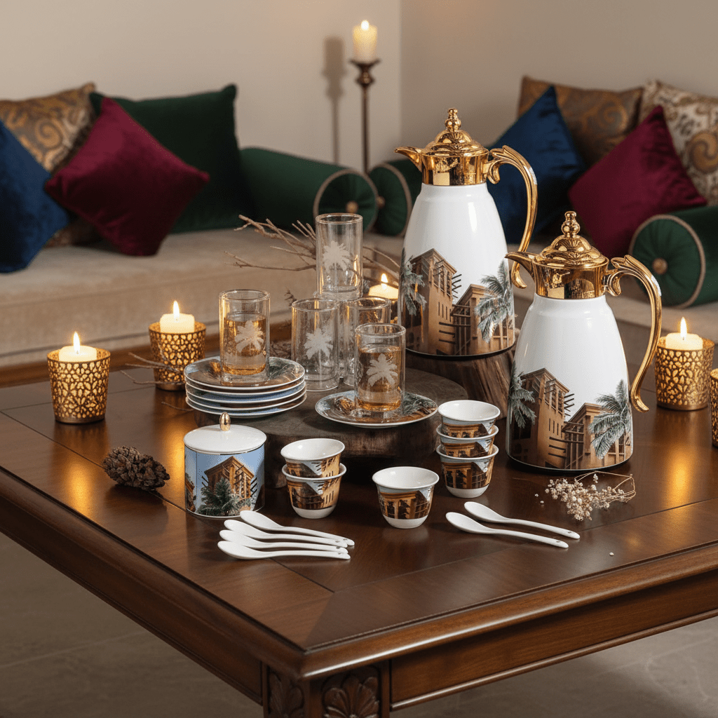 Ugarit White & Gold Arabic Art Inspired 21 - Piece Tea and Coffee Serving Set – Design - Al Kabayel Discount CentreUgarit White & Gold Arabic Art Inspired 21 - Piece Tea and Coffee Serving Set – DesignTea SetsUGARITAl Kabayel Discount Centre