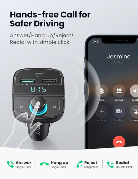 UGREEN Bluetooth FM Transmitter Car Charger(5.0+PD+QC3.0+USB Flash Drive+TF), 31.5W Output Power, Black - CD229 - Al Kabayel Discount CentreUGREEN Bluetooth FM Transmitter Car Charger(5.0+PD+QC3.0+USB Flash Drive+TF), 31.5W Output Power, Black - CD229Cords & AdaptersUGREENAl Kabayel Discount Centre